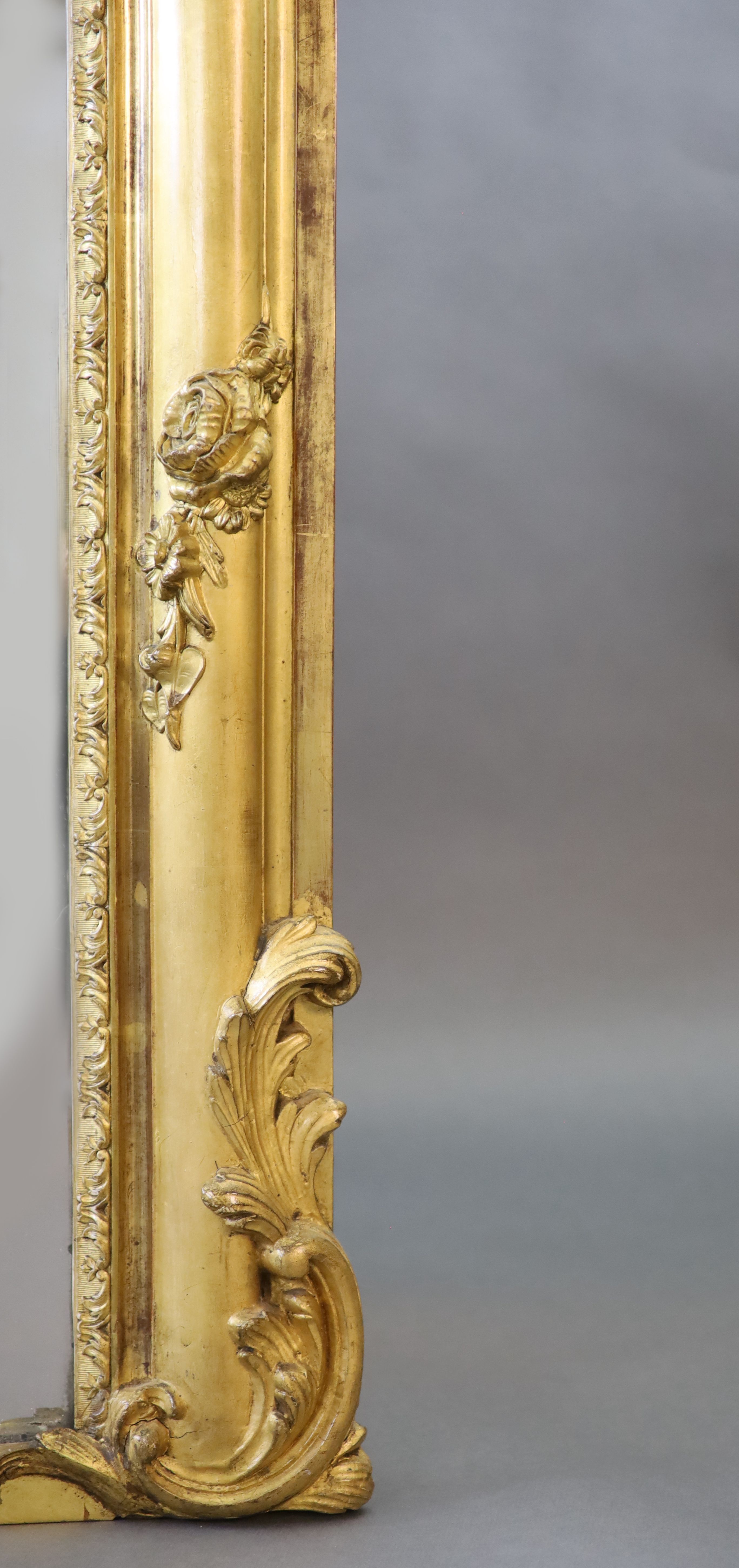 A Victorian giltwood and gesso overmantel mirror, W.122cm H.191cm